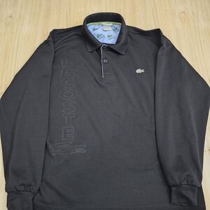 VTG Lacoste Men's Black Long Sleeved Graphic Shirt Medium